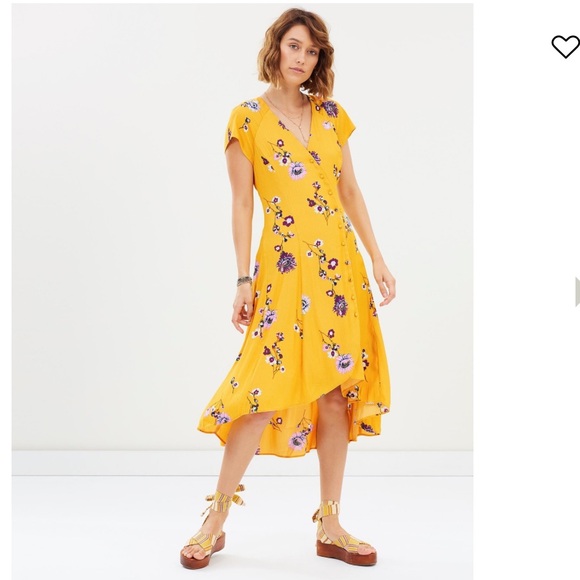NWT FREE PEOPLE Lost in You Golden Yellow Floral Print Midi Dress - Picture 3 of 12